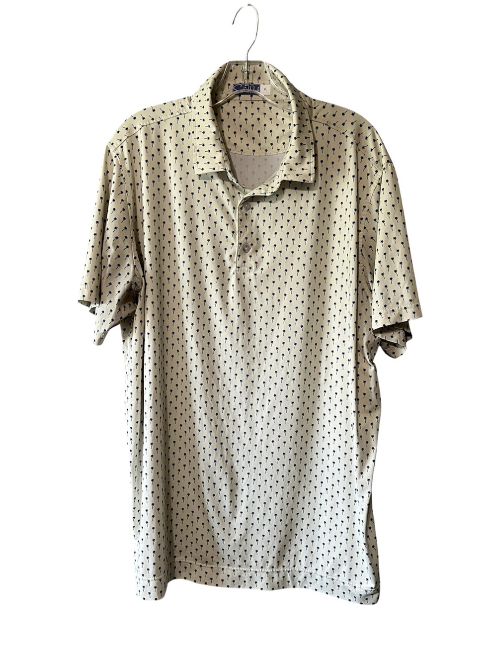Summer Duck‎ Palm Tree Polo Shirt XL Beige Blue Stretch Casual Golf Mens